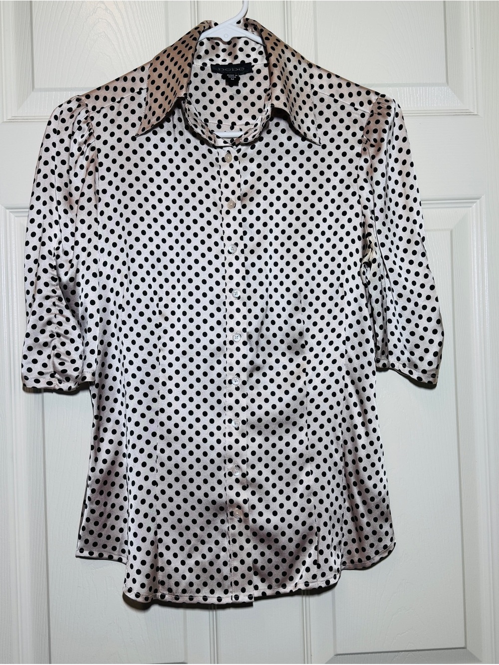 Bebe Vintage Y2K Women’s Button Down Silk Blouse Polka Dot Light Gold M